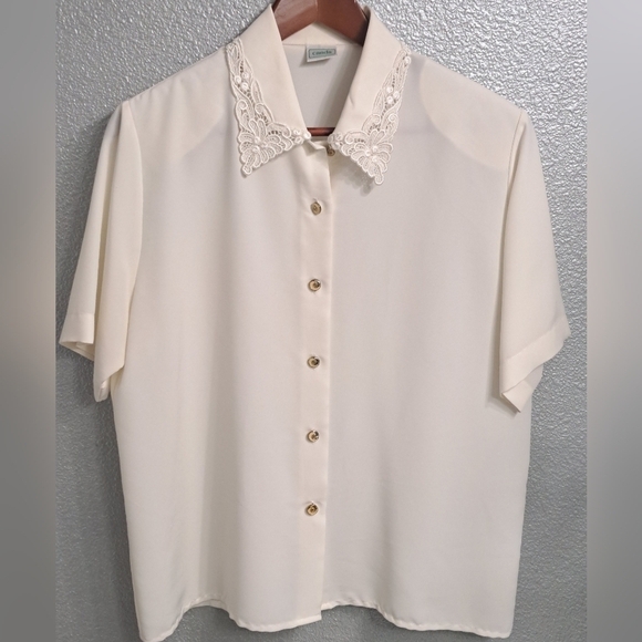 Vintage 80's Canda Cream Blouse With A Lace Collar - Picture 5 of 8